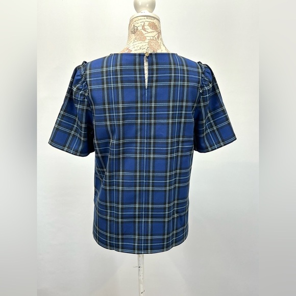 DRAPER JAMES Blue plaid short sleeve top size S - Picture 7 of 14